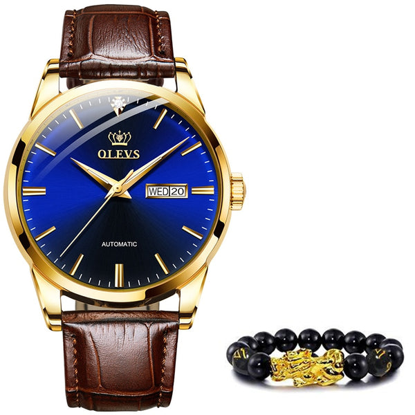 OLEVS Men's Watches Classic Mechanical Leather